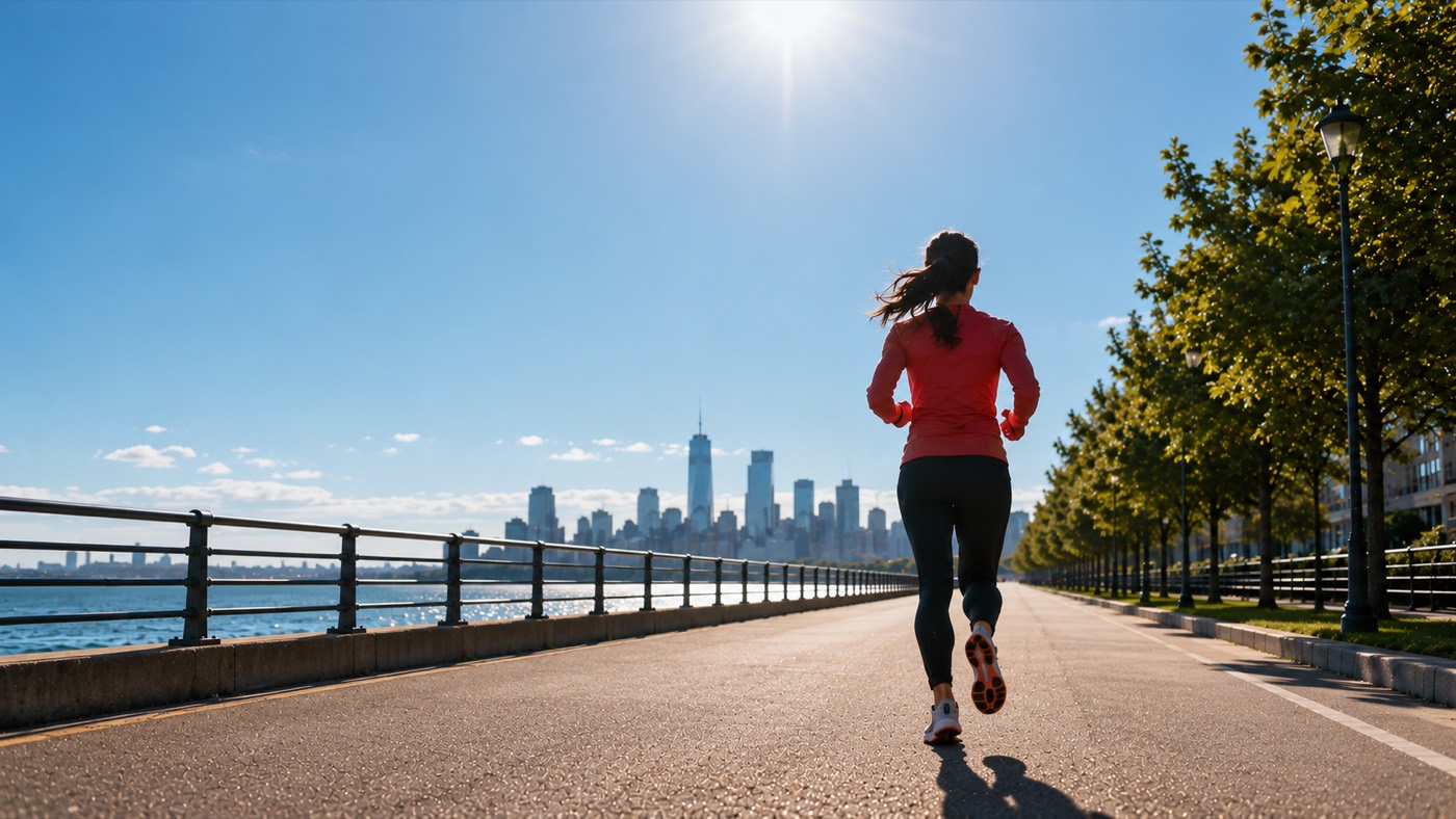 Runner training in bright daylight